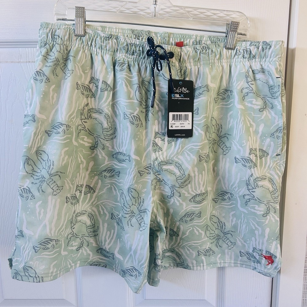 Swimsuit Salt Life Men's 2XL Swim‎ Trunks New! Fish Turtles Green Anti Rash BBB